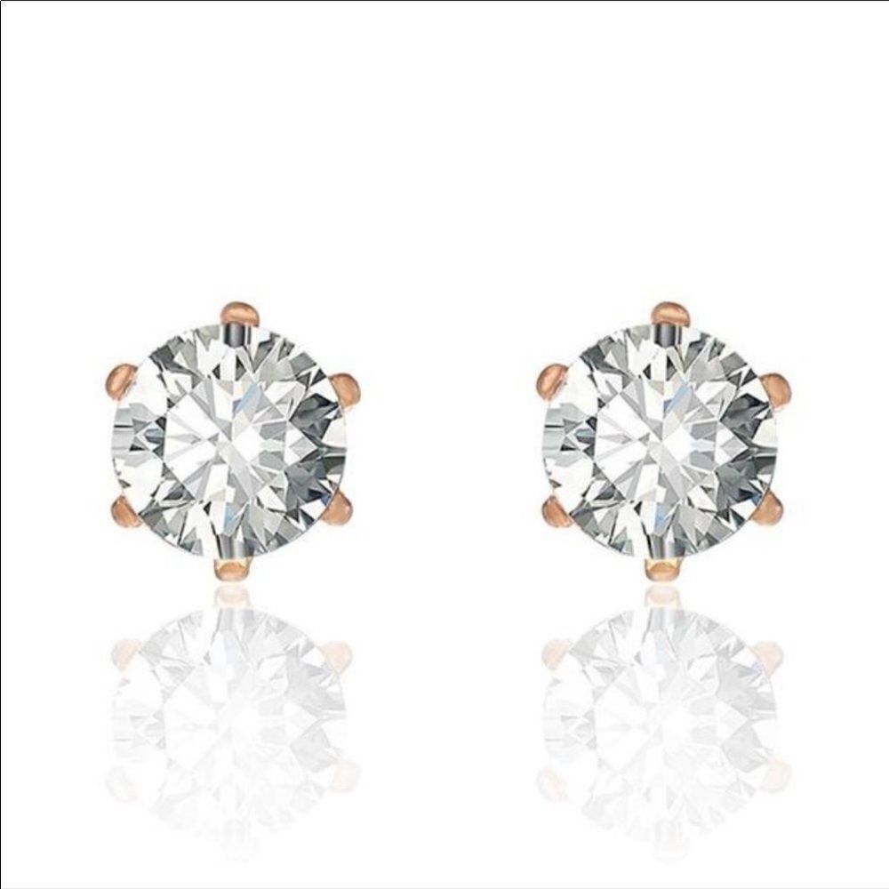 👑 Rosy Gold & Rhinestone Stud Earrings